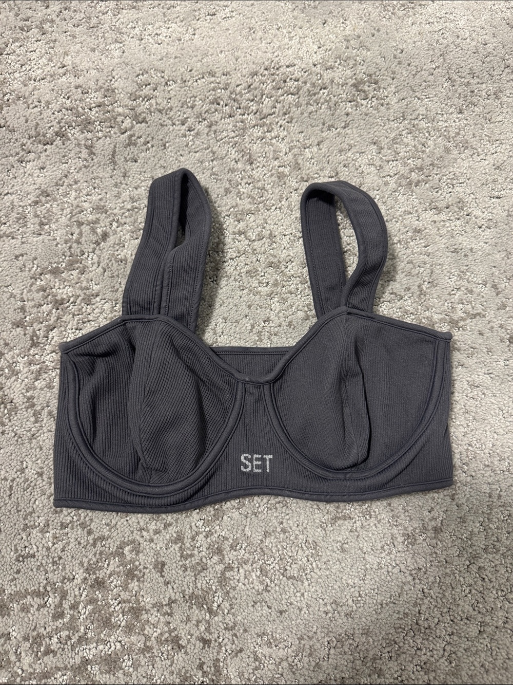 SET Active Ribbed Underwire Bralette in Charcoal Gray